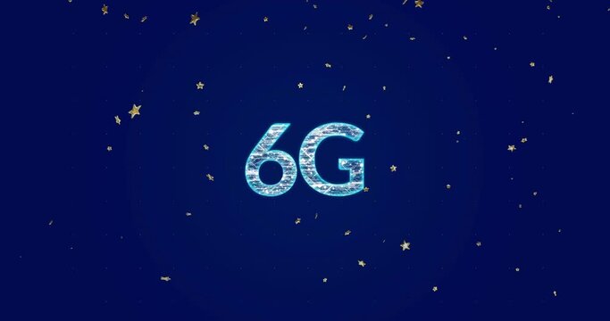 Animation of stars moving over 6g text on blue background