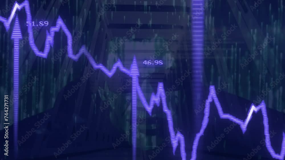 Poster animation of arrows and digital data processing over computer servers