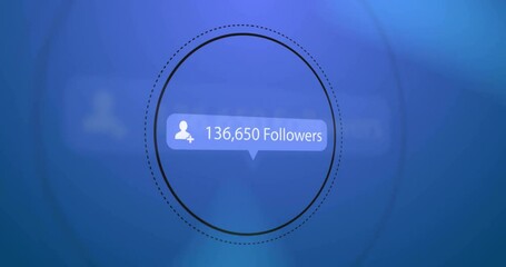 Animation of followers text and digital data processing over circle - Powered by Adobe