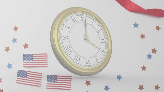 Animation of clock moving over flags of usa