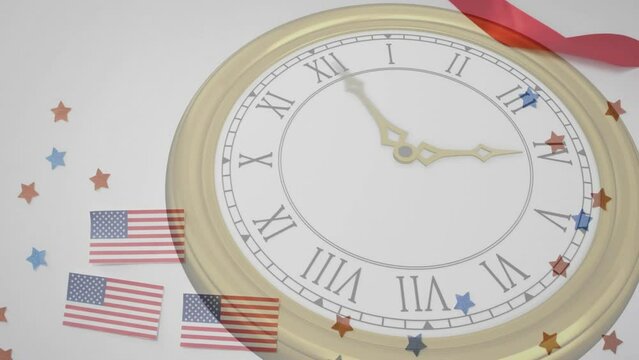 Animation of clock moving over flags of usa