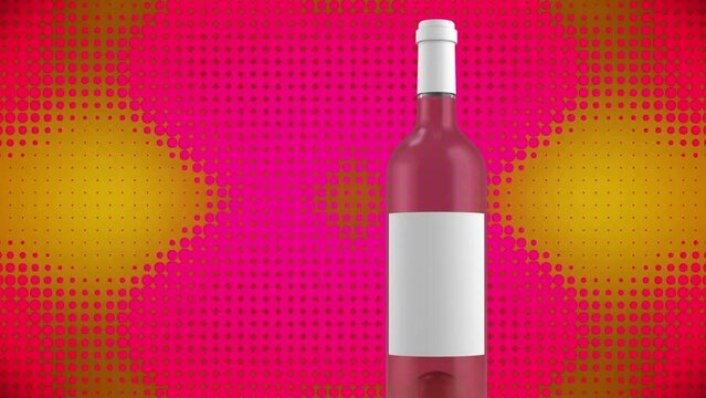 Animation of bottle of wine over colourful spots