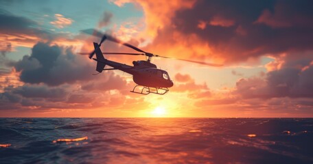 The Strategic Maneuvers of an Army Helicopter Above the Swirling Seas - obrazy, fototapety, plakaty