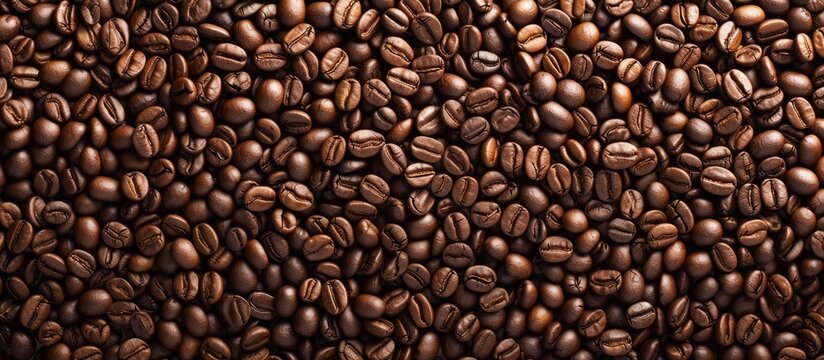 A top view photo showcasing a generous amount of coffee beans arranged on a table, capturing the essence of coffee bean background.