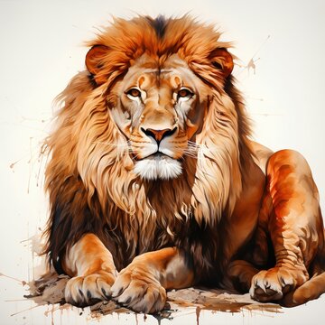 Adult lion animal on a white background, AI image