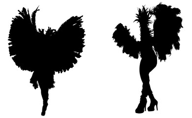 samba, baile, brasil, danza, carnaval, silueta, color, vector, pegatina, plumas, traje,  ilustracion, angel, diablo