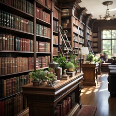 Fototapeta na wymiar Classic and elegant library, it has many books