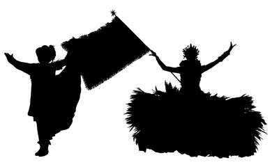 samba, baile, brasil, danza, carnaval, silueta, color, vector, pegatina, plumas, traje,  ilustracion, angel, diablo