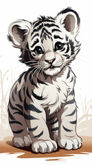 Adorable tiger cub in black and white