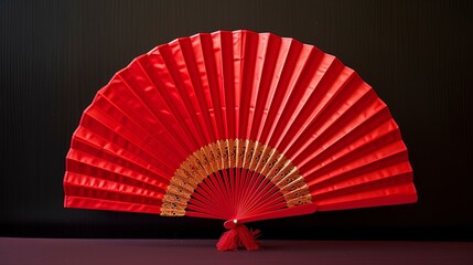 Red Chinese style paper fan - obrazy, fototapety, plakaty