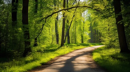 Quiet lush forest that greened in spring