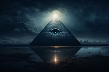 Pyramid eye creepy. Finance sign. Generate Ai - obrazy, fototapety, plakaty