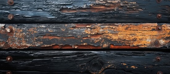 This close-up photo captures the texture of rust on a piece of wood, displaying the effects of diesel oil on railway sleepers.