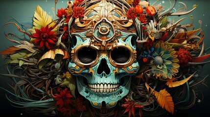 Ornamental skull of the day of the dead, Mexican tradition