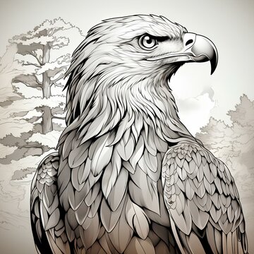 Adult eagle poses on a tree, image generated with AI