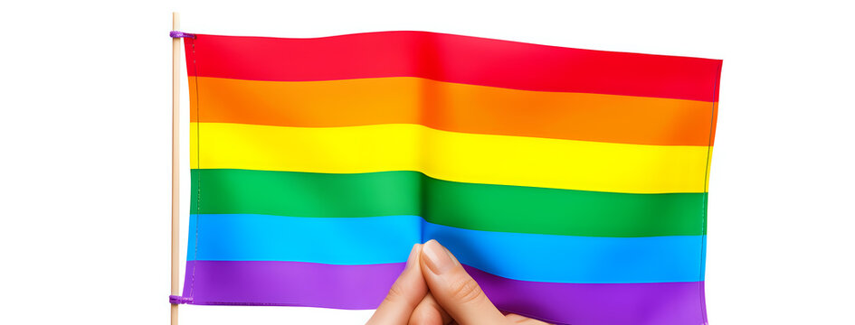 Pride Flag in Hand: Vibrant and uplifting, this image of a hand holding the rainbow pride flag symbolizes diversity and inclusion, ideal for social themes and events.