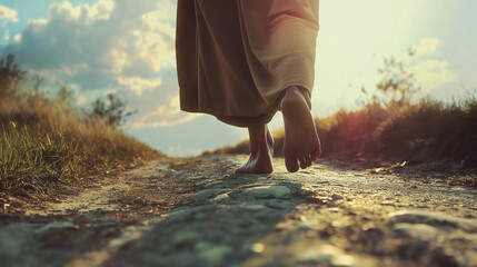Person Walking Down a Dirt Road in the Sun