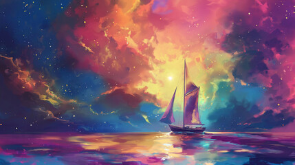 Obraz na płótnie Canvas Sailboat Floating in the Ocean