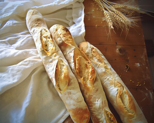 パリパリの皮が美味しいフランスパン：バゲット - obrazy, fototapety, plakaty