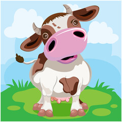 Cow with brown spots in nature