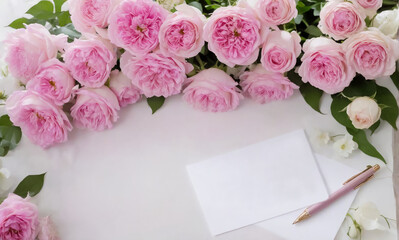 ピンクの薔薇の花束と手紙