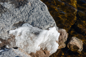 stone, ice or snow and water background