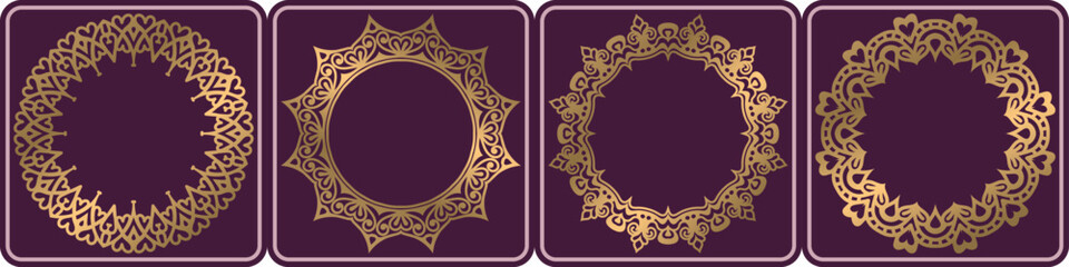 abstract mandala circle design golden color elements set.