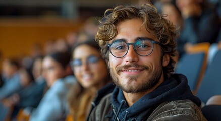 A bearded man with a warm smile and stylish glasses, showcasing his impeccable vision care while exuding confidence and style indoors - obrazy, fototapety, plakaty