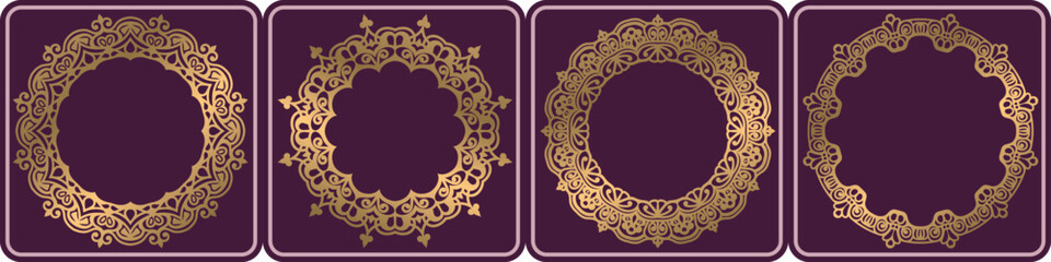 floral line art frame design set. luxury colorful mandala frame.