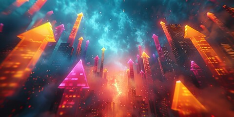 A vibrant city lights up the night sky with magenta flares and fiery fireworks, beckoning its residents to rise and chase their dreams - obrazy, fototapety, plakaty