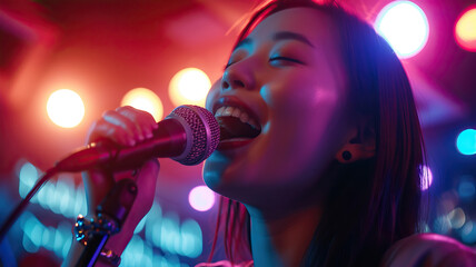 Karaoke Therapy Session: An Asian therapist using karaoke as a form of therapy, helping clients express themselves and release emotions through song