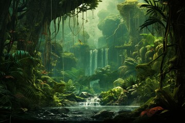 Jungle rain forest. Green wild nature. Generate Ai