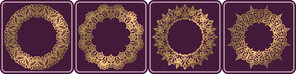 round art circle mandala frame golden coloring elements set.