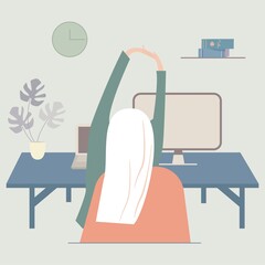 Freelance, online studying, work from home concept. Cute illustration in flat style. Girl with laptop on the chair..