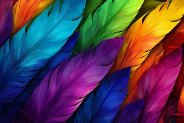 Fotobehang Rainbow feathers pattern. Nature wild. Generate Ai © juliars