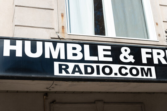 exterior sign (part) of Humble and Fred Radio entertainment program located at 956 The Queensway in Etobicoke, Toronto (Canada)