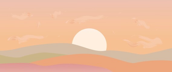 Flat illustration. Concept of nature, landscape and mountains. Cartoon style drawings. Perfect as screensaver, cover and wallpaper..