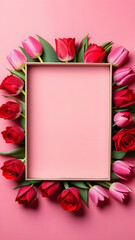 tulips frame, pink background, march 8, story, vertical format