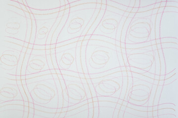 wavy and circular color pencil marks (with patterned lines) on tracing paper