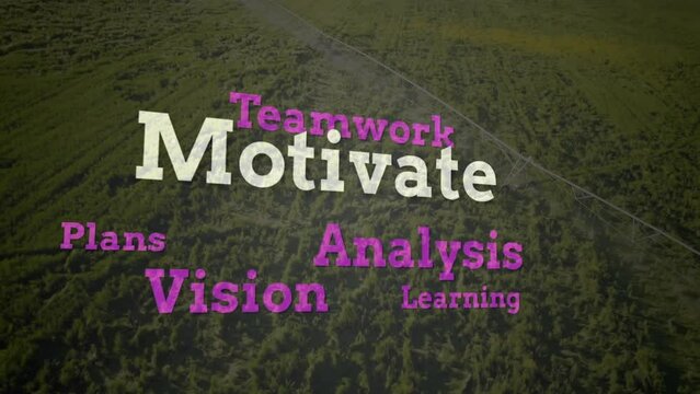 Animation of motivation text and data processing over landscape
