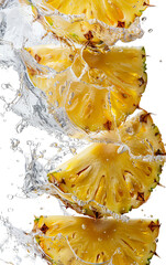 pineapple chunks with water, isolated, white background,PNG format