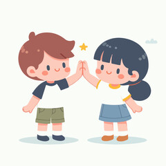 flat design illustration concept of a boy and a girl showing a match with a high five