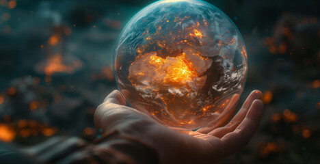 A persons hand reaches out to touch a glowing floating globe which represents the global reach of Scifi Financial Services. The globe is divided into different sections indicating