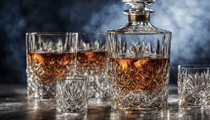 Crystal Decanter Elegance and Whiskey Glasses