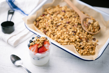 homemade granola with berries and yogurt