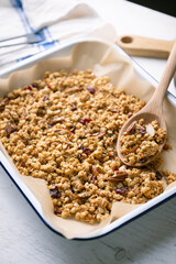 homemade granola in iron pan