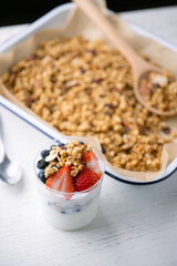 homemade granola with berries and yogurt