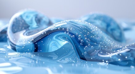 A mesmerizing image of aqua fluid captured in a close up, showcasing cobalt blue water bubbles dancing in harmony