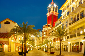 The new European quarter on Phu Quoc Island Vietnam Sunset Town in the evening.
