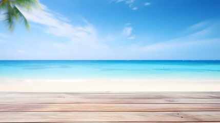 Fototapeta premium closeup of an empty wooden tabletop surface for summer